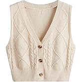 Verdusa Women's Old Money Sweater Vest Button Down Sleeveless Sweater Vest Cable Knit Crop Top Outerwear