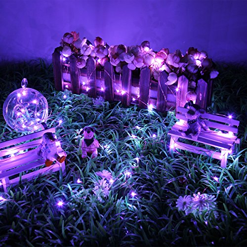 BINZET LED String Lights, 6.5ft 20 LEDs Waterproof Purple 3xAA Battery Powered Flexible Copper Wire Fairy Light for Bedroom, Garden, Patio, Party, Home, Seasonal Holiday Decoration - Thumbnail 4