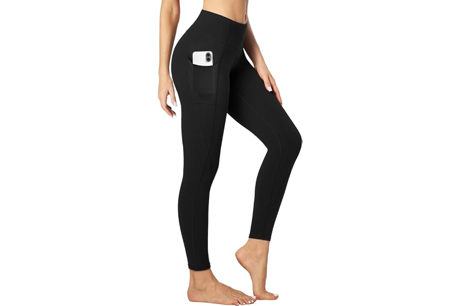 Heathyoga Leggings with Pockets for Women Tummy Control Workout Yoga Pants | 3 Pockets, Sculpting Compression, Soft, 4 Way Stretch, High Waisted, Non-See-Through for Pilates, Gym, Daily Wear, Errands