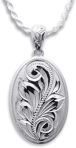 Amazon ハワイアンジュエリー ネックレス シルバー 925 スクロール オーバル ペンダント 45cmチェーン付き お返し プレゼント 45 ネックレス 通販