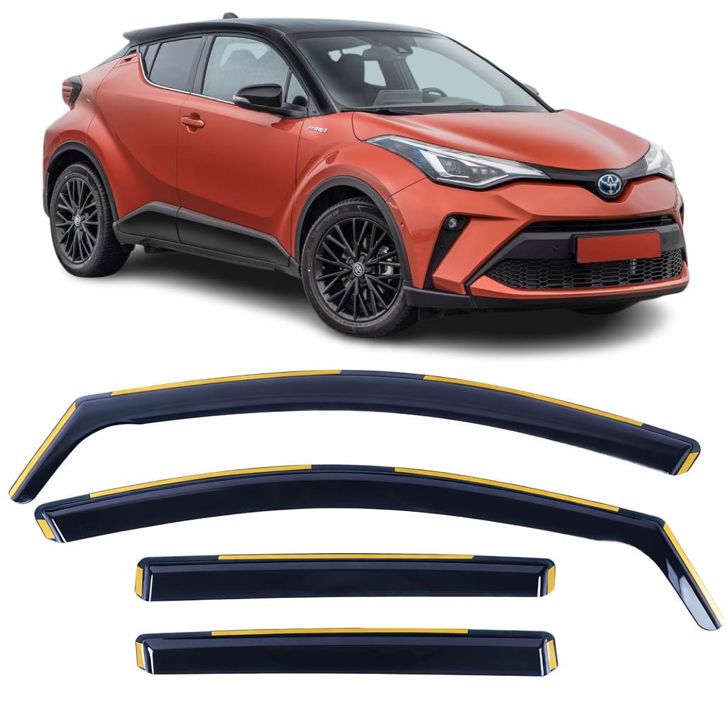 OEMM Set Of 4 Wind Deflectors IN-CHANNEL Type Compatible with TOYOTA CH-R 5 doors Crossover SUV 2016 2017 2018 2019 2020 Acrylic Glass Side Visors Window Deflectors CHR