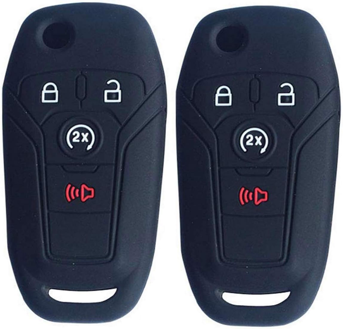 2Pcs Silicone Car Remote Key Fob Cover Case For Ford F-150 F-250 F-350 Fusion Fiesta Mustang Explorer Skin Jacket 4 Button (black)