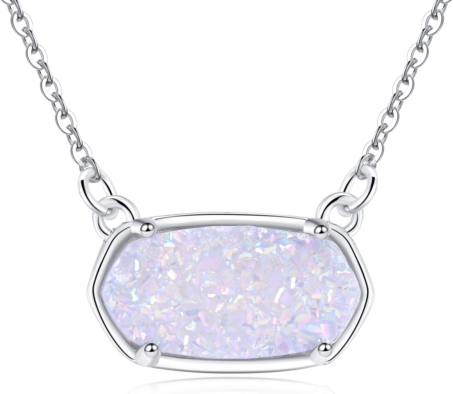 Dainty Druzy Necklace, 100 Percent Natural Druzy, 14K Gold Plated Oval Druzy Pendant Necklace Women, Druzy Necklaces Women, Genuine Druzy Jewelry