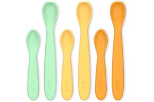 IYYI Silicone Baby Spoons, Baby Spoons Self Feeding 6 Months, Infant Spoons for First Stage, Toddler Spoons, Training Spoon Set, Baby Utensils Feeding Supplies, Dishwasher Safe & Boil Safe (Neutral Color)