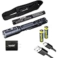 Fenix LD22 V2 800 Lumen Slim LED Tactical Flashlight, Rechargeable Battery, 2 X AA Batteries with EdisonBright Charging Adapter