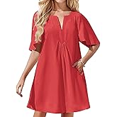 Kedera Womens Spring Flutter Short Sleeve Mini Dress 2025 Casual V Neck Loose Flowy Summer Shift Dresses