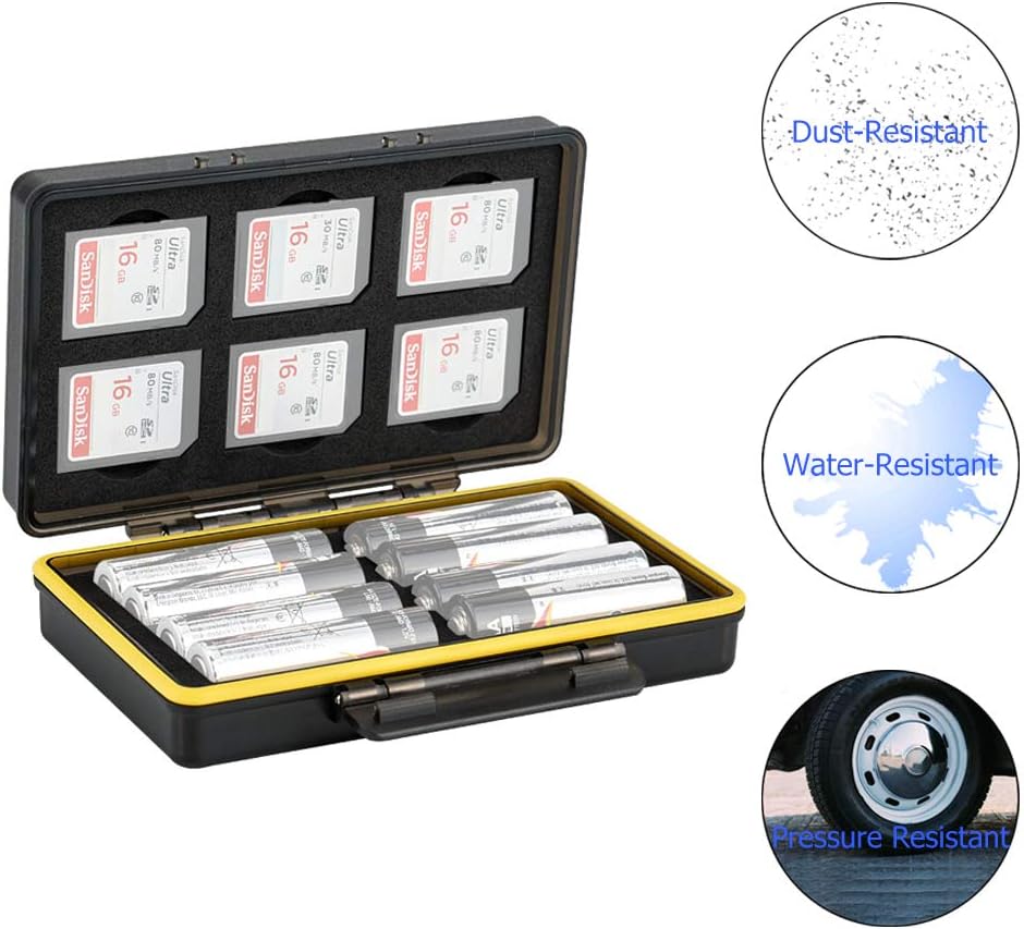 JJC Memory Card Case for 6 SD Cards + 8 AA Batteries, Black, pour 6 piles SD + 8 AA