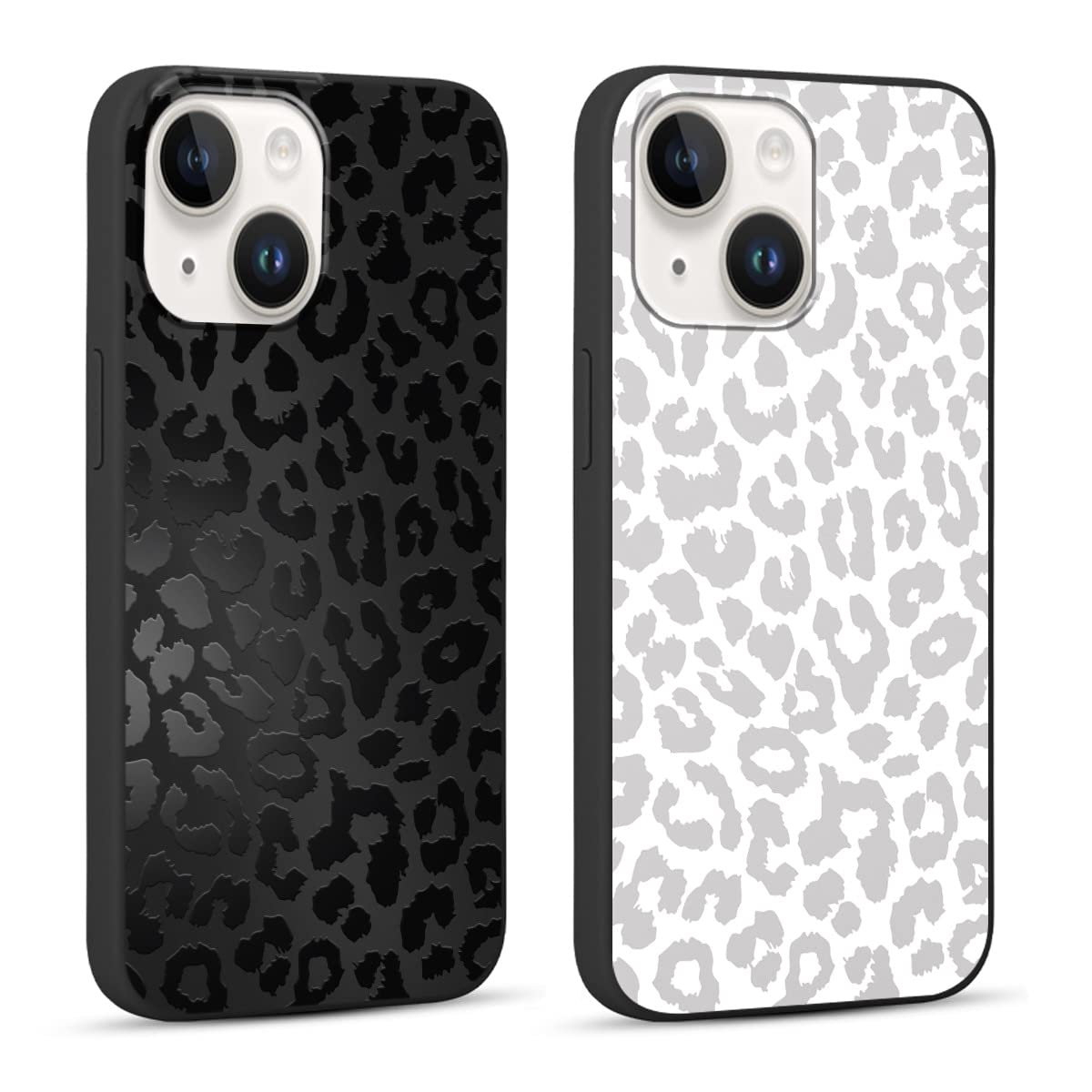 RUMDEY 2 Pack Cute Cheetah Print for Apple iPhone 13/14 6.1" Phone Case,Luxury Leopard Pattern Design Cases Soft Silicone Slim TPU Shockproof Protective Bumper Cover for Women Girls-Black & White