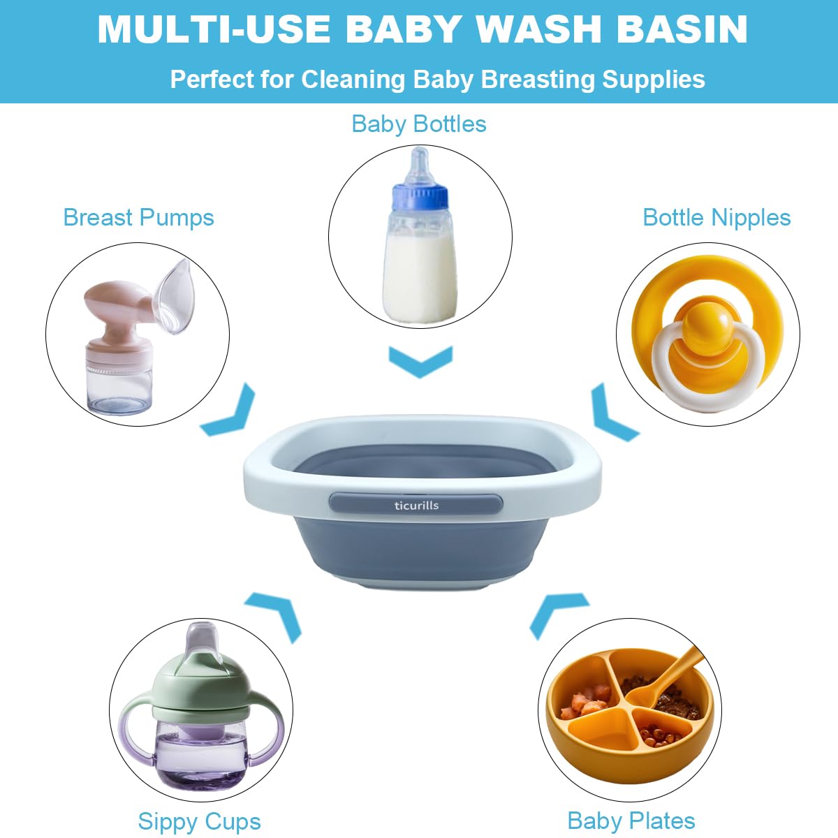 Collapsible Baby Bottles Wash Basin, Ideal Gifts for Baby & Moms, Multi-Purpose Wash Basin for Babies Bottles and Breast Pump, Babies Essentials for Newborns Infant Travel, Trips, Camping