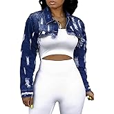 Women's Crop Top Jean Jacket Button Down Long Sleeve Cropped Denim Jacket Coat