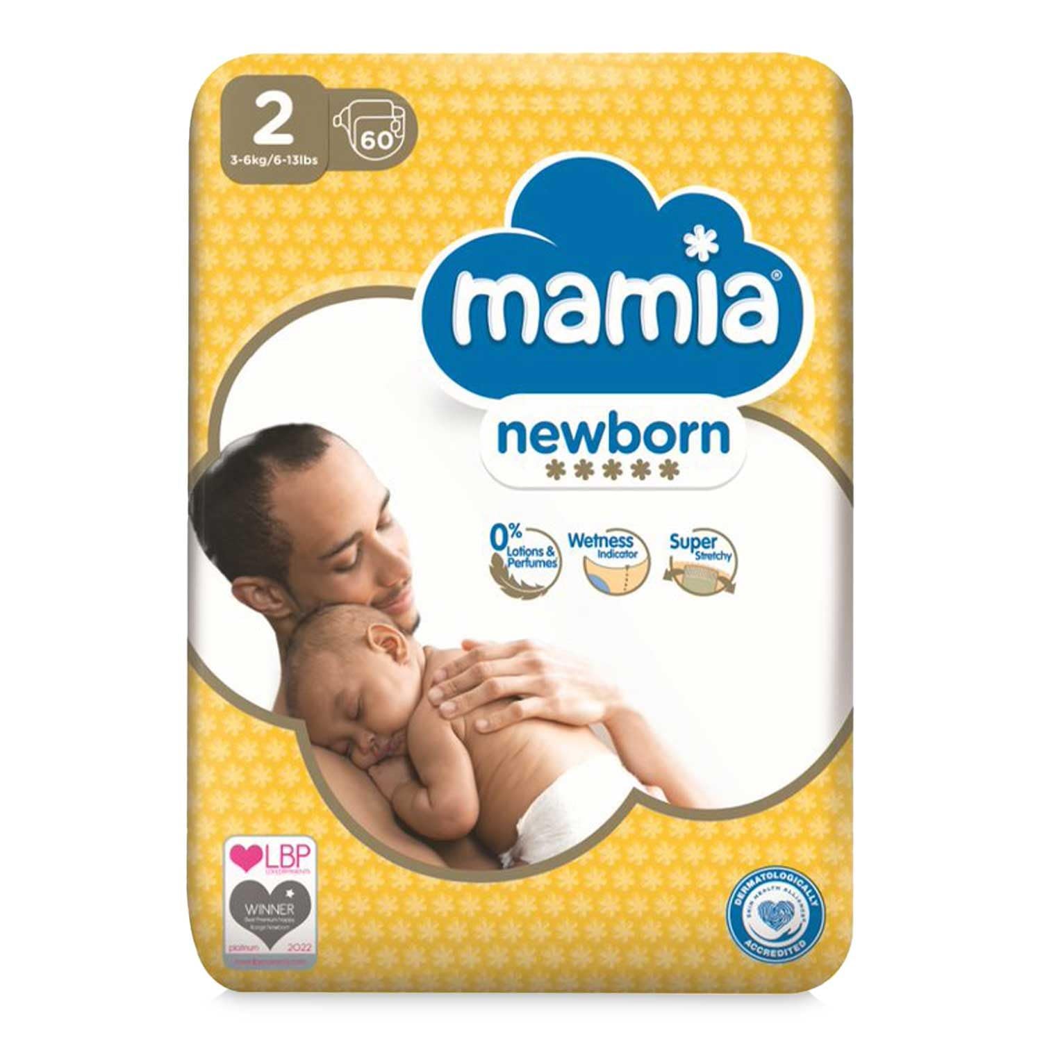 Nappies Size 2 Mamia Jumbo Pack 60 + Free Baby Wipes