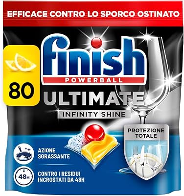 Finish Ultimate Infinity Shine Pastiglie Lavastoviglie, 80 Capsule Lavastoviglie al Limone, Pastiglie per Lavastoviglie contro lo Sporco e i Residui Incrostati