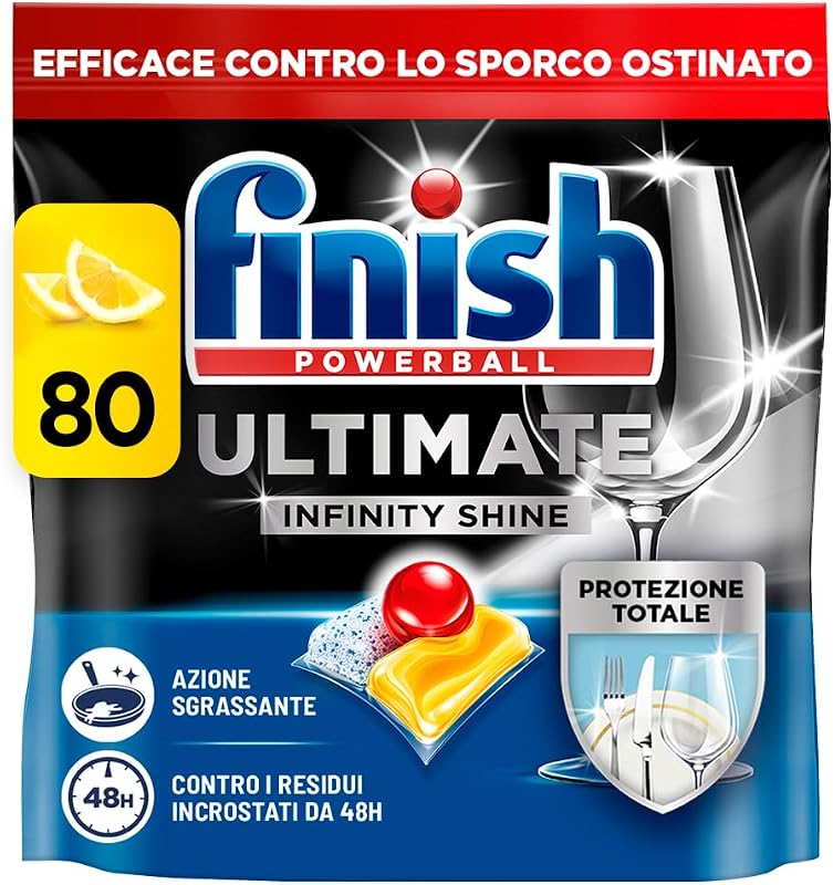 Finish Ultimate Infinity Shine Pastiglie Lavastoviglie, 80 Capsule Lavastoviglie al Limone, Pastiglie per Lavastoviglie contro lo Sporco e i Residui Incrostati