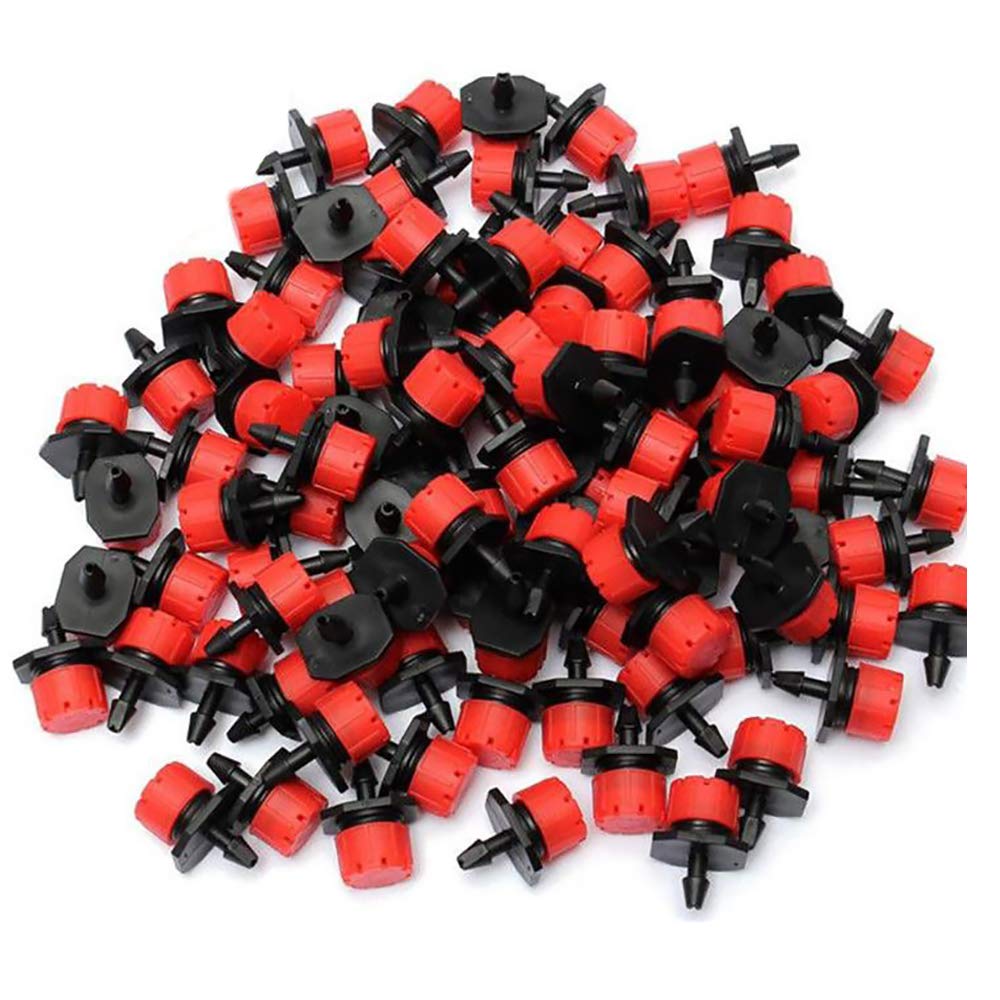 TopHomer 1/4" Misting Nozzles, 8 Hole 360 Degree Adjustable Garden Drip Irrigation Anti-clogging Emitter Dripping Nozzles for Lawn, Garden, Herbs Watering (100PCS, Red)