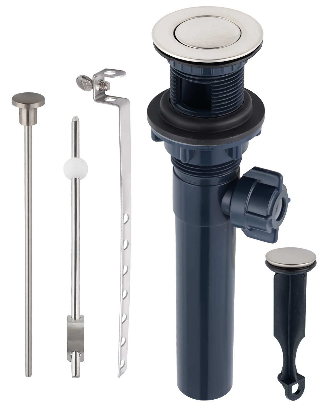 Photo 1 of Bathroom Sink Drain with Lift Rod, Pop Up Sink Drain with Overflow, Universal Fit, Brushed Nickel Drain Stopper for Vessel Sink, Assembly for Bathroom Faucet