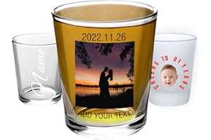 Personalized Shot Glasses Clear with Your Photo Text, Custom Frosted Shot Glasses 1.5oz Bar Accessories Gifts for Tequila, Vo