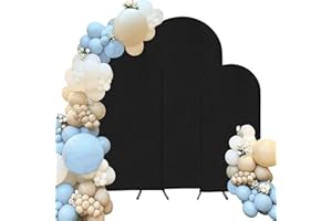 FIVENL Spandex Fitted Wedding Arch Cover Set of 3 Black Arch Backdrop Cover, Round Top Chiara Backdrop Stand Covers for Wedding Birthday Party Baby Shower Banquet Arch Decoration (Black, 6FT,6.6FT,7.2FT)