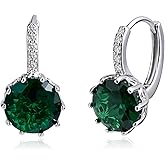 Desnuage Round Hoop Earrings for Women - Sterling Silver Drop Dangle Earrings with Cubic Zirconia, Hypoallergenic Birthstone Jewelry