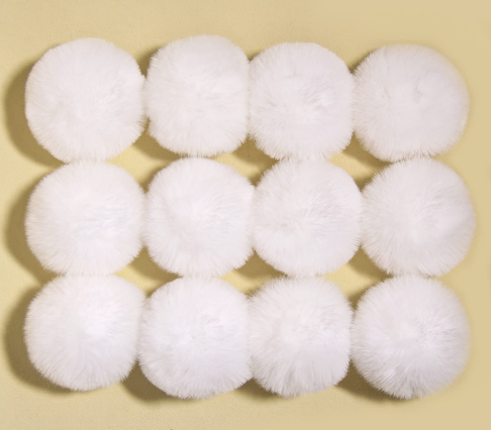 Furling Pompoms DIY Pack of 12 Faux Fur Pom Poms for Hats Soft Knitting Accessories (White, 8cm) — image 1