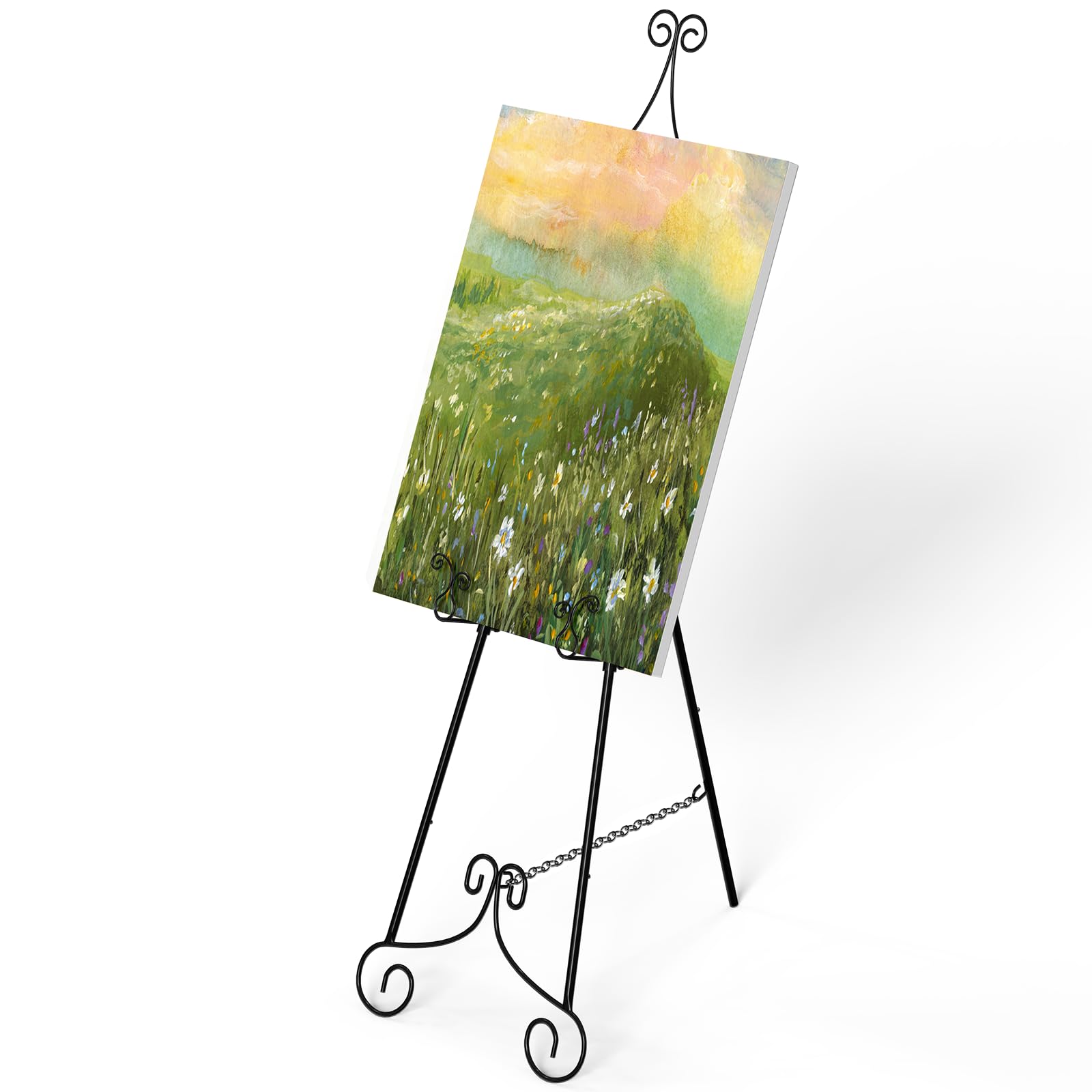 Photo 1 of 1 PC Black Easel Stand for Sign, Metal Poster Easel Holder, Adjustable Wedding Sign Stand with Chain Support for Display, Party Painting.