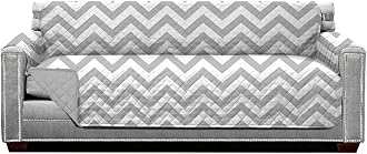 Sofa Shield Couch Slip Cover with Patented Strap, Cushion Protector, US Designed Reversible Stain and Dog Tear Resistant Slipcover, 78 inch Seat, Washable Covers for Dogs Pets, Chevron Gray