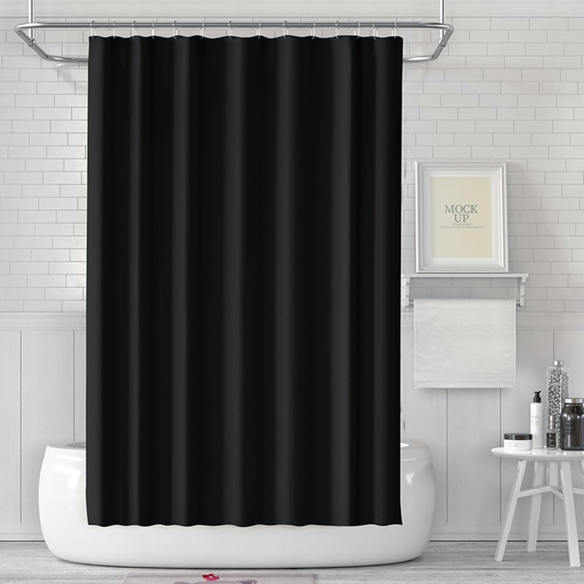 LUKDUNG 180 x 180 cm Bath Curtain, Shower Curtain Anti-Mould in Bathroom, Curtain for Bathtub Shower Made of Plastic, Waterproof, Washable, Washable PEVA Shower Curtain with 12 Shower Curtain Rings
