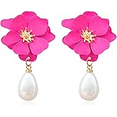 GUOXIAOMEI Pearl Bohemian Flower Earrings Floral Petal Flower Stud Earrings Jewelry for Women