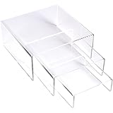 SIMBA Acrylic Display Risers Set Of 3 Displays™ Medium Low Profile Clear Stands, Food Catering, Showcasing Jewelry, Figurines Collection & Photos, Business & Home Decoration, Durable & Steady