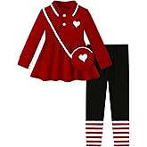 mikiumkee Girl Clothes Causal Lapel Neck Long Sleeve Top+Striped Leggings+Shoulder Bag 3Pcs Toddler Kids Clothing 2-8Y
