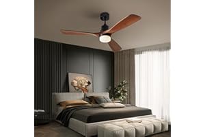Chriari Ceiling Fans with Lights, 60" Wood Ceiling Fan with Remote Control, 3 Walnut Fan Blades Reversible Quiet DC Motor 6 Speeds Timing Farmhouse Ceiling Fan for Patios Bedroom Living Room