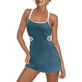 LAMISSCHE Womens Tennis Dress Built in Bra and Shorts Athletic Golf Mini Dress Backless Cut Out Onesie Romper