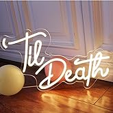 Til Death Warm White LED Neon Signs Wedding Birthday Party Wall Decor Sign Light Up Lights For Bedroom Living Room Anniversary Engagement USB 5V 16.9 X 10.2 inches