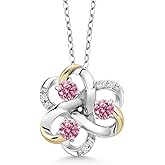 Gem Stone King 925 Silver and 10K Yellow Gold Round Pink and White Lab Grown Diamond 3-Stone Pendant Necklace For Women (0.80 Cttw, Gemstone April Birthstone, with 18 Inch Chain)