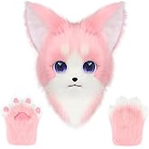 COSYEARS Animal Cat Fursuit Head Mask Furry and Therian Paw Gloves Set for Halloween Cosplay Costume Accessories