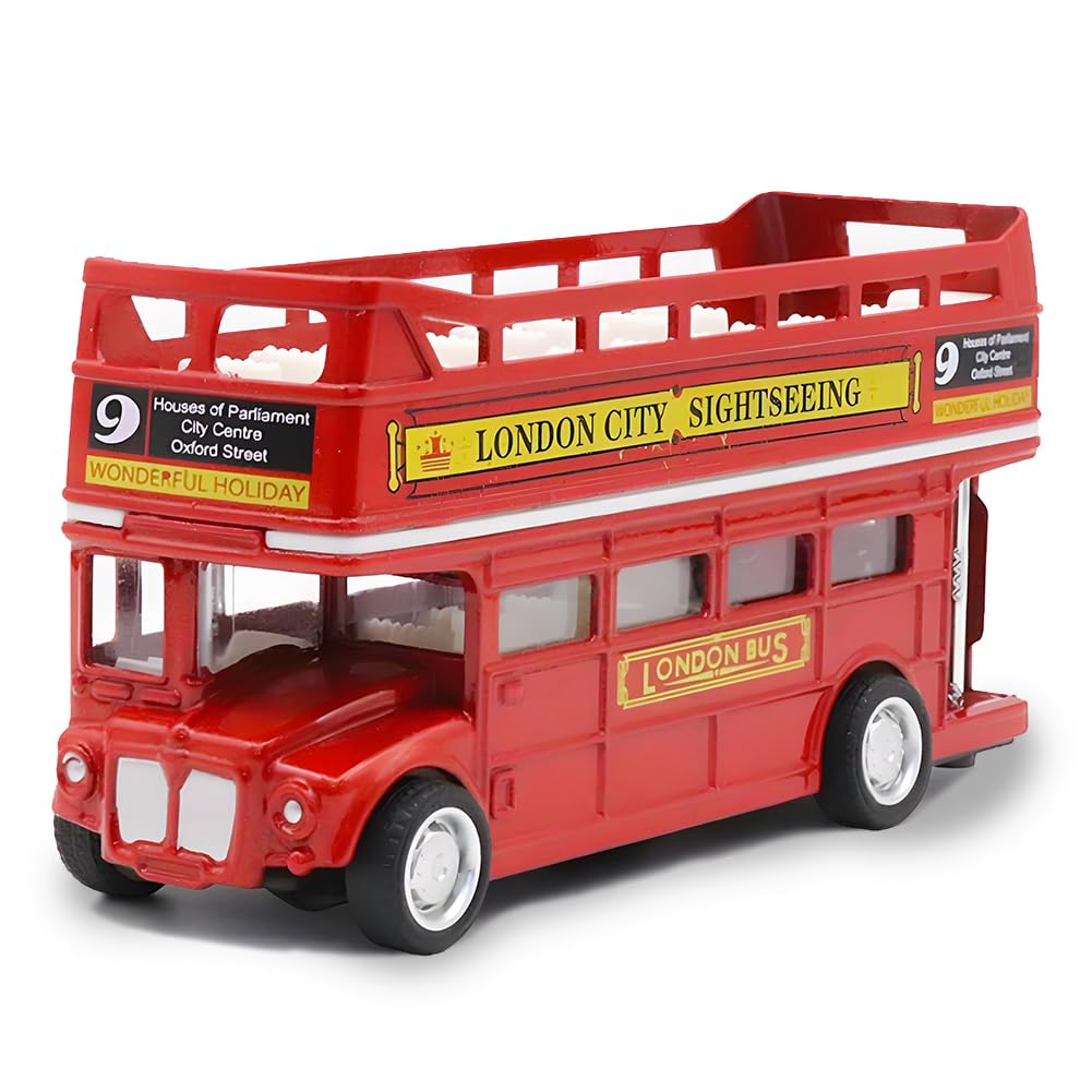 PyrrlicToy Bus Toy Double Decker, Bus Double Decker Red Models Toy, 1:64 Scale Pull-Back Car,Models Pull Back City Car Accessories for Kids