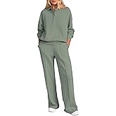 PRETTYGARDEN Women Fall 2 Piece Outfits Sweatsuits Quarter Button Long Sleeve Sweatshirt Wide Leg Pants Tracksuit Lounge Sets