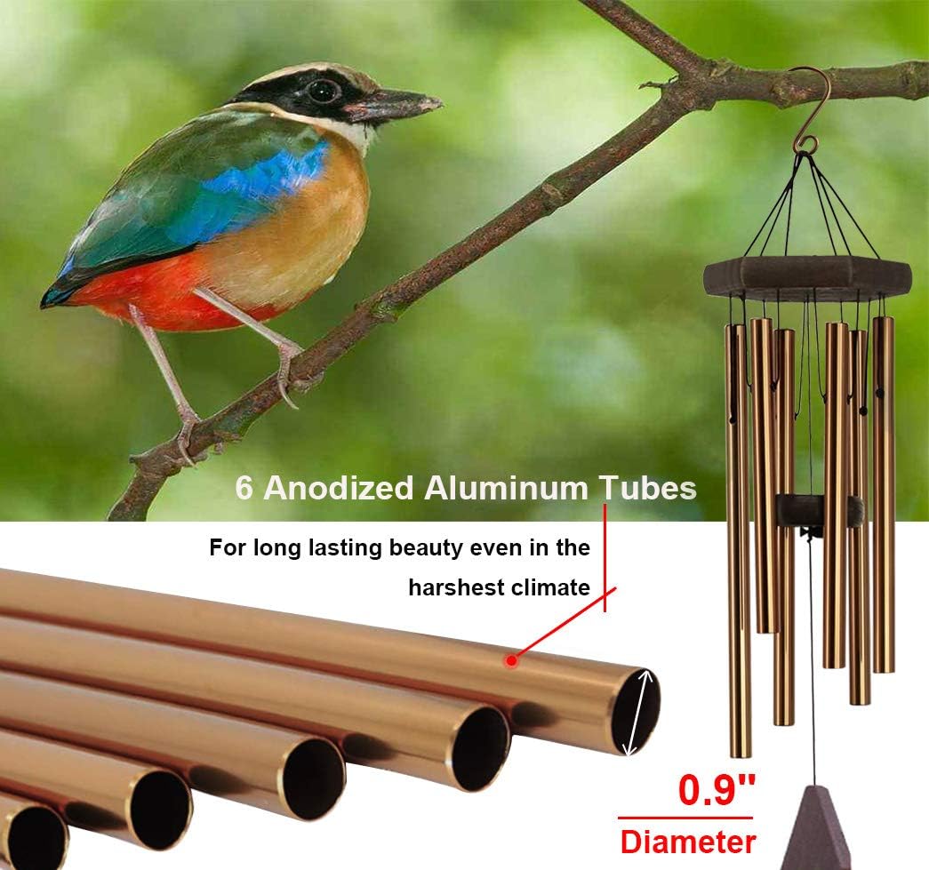 RELIANCER 31'' Memorial Wind Chime Outdoor Large Deep Tone Wind-Chime with 6 Aluminum Tubes Elegant Melodic Sympathy Chimes Windbell Home&Garden Decor Patio Balcony Gift : Garden & Outdoor