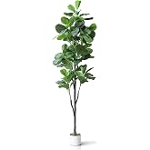 ABQ 6FT Fiddle Leaf Fig Artificial Tree with White Planter | Lifelike 6ft Faux Floor Plant, Indoor Home Office Decor, No Watering Required, Housewarming Gift, with Sturdy White Pot