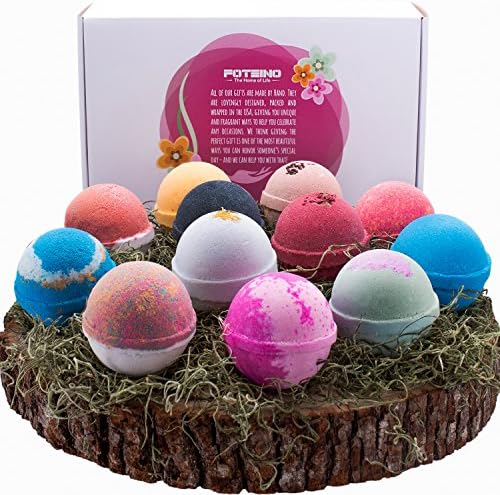 Foteino USA Made Bath Bombs Gift Set 12 Pack Large Size 4.5 OZ,Natural Organic Shea Butter for Spa &amp; Bubble Bath,Fizzy Molds,Vegan Friendly,Handmade Gift for Women, Men, Kids and Young Girls