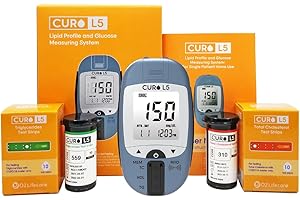 CUROfit Quick Home Blood Total Cholesterol and Triglycerides Test Kit - CURO L5 Digital Meter - Easy Use, Accurate Results, Comprehensive Health Tracking, Portable Design, and All-Inclusive Kit