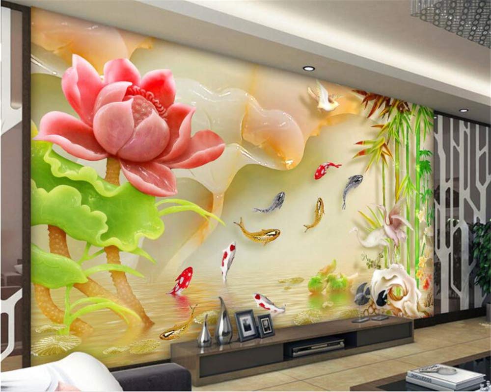 Wallpaper Mbwlkj 3d Wallpaper High Definition Jade Carved Lotus Carp Carp Living Room Room Background Wall 3d Wallpapers For Living Room 250cmx175cm Brigs Com