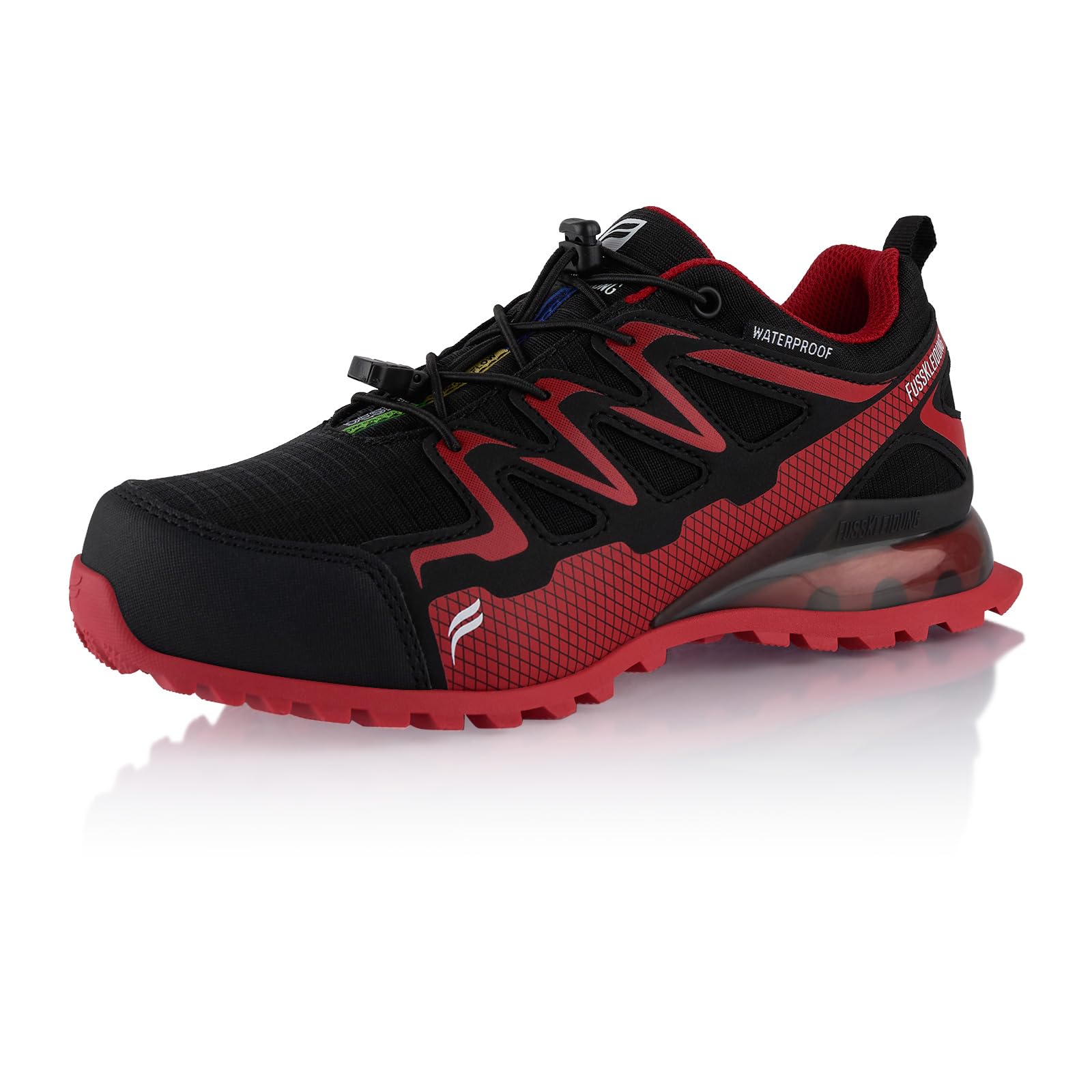 Fusskleidung® Damen Herren Wanderschuhe wasserdichte Trail Trekkingschuhe Schwarz Rot EU 36