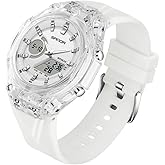 FANMIS Unisex Dual Display Sports Watch - 5ATM Waterproof Tactical Analog Digital Watch with Day-Date, Alarm, Stopwatch & TPU Band – Trendy Quartz Wristwatch for Men & Women (White White)