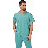 Careberry Premium Men's V-Neck Short Sleeve Scrub Top