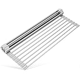 Surpahs 17.5 x 13.1 Inch Roll-Up Dish Drying Rack, Warm Gray | Fits Small and Standard Sink Openings up to 16.5 Inches, Silicone-Covered Surface, Stainless Steel Core