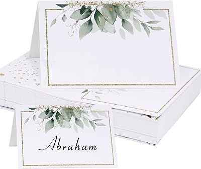 BETESSIN 50 Pcs Leaves Place Cards Blank Folded Table Seating Cards