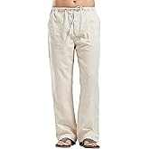 utcoco Qiuse Men's Casual Loose Fit Straight-Legs Stretchy Waist Beach Pants