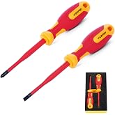 CRIPOP 2 PCS Insulated Screwdrivers Set, Slotted and Phillips Tips | 1000V Insulated Electrician Screwdriver Set with Magnetic Tips, CRV, VDE Certified