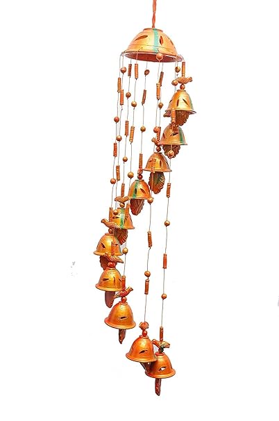 Om Craft Villa Terracotta Home Decorative Hanging Cum Outdoor Garden Windchime Bell (8 Bells)