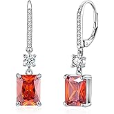 CiNily Rectangular-cut Drop Dangle Earrings for Women Hypoallergenic, Multi-color Cubic Zirconia Earrings Diamond Dangle Earrings Jewelry Gifts for Mothers Day 14K White Gold